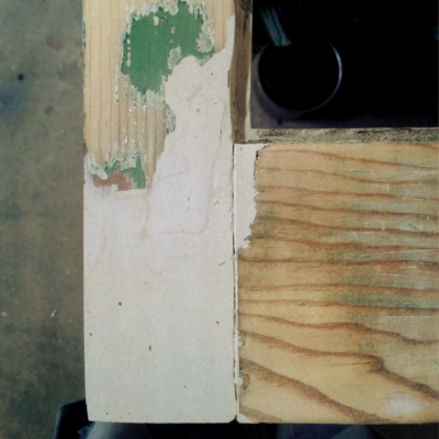 Wood Repair and Patching Newly patched rotted sash corner
